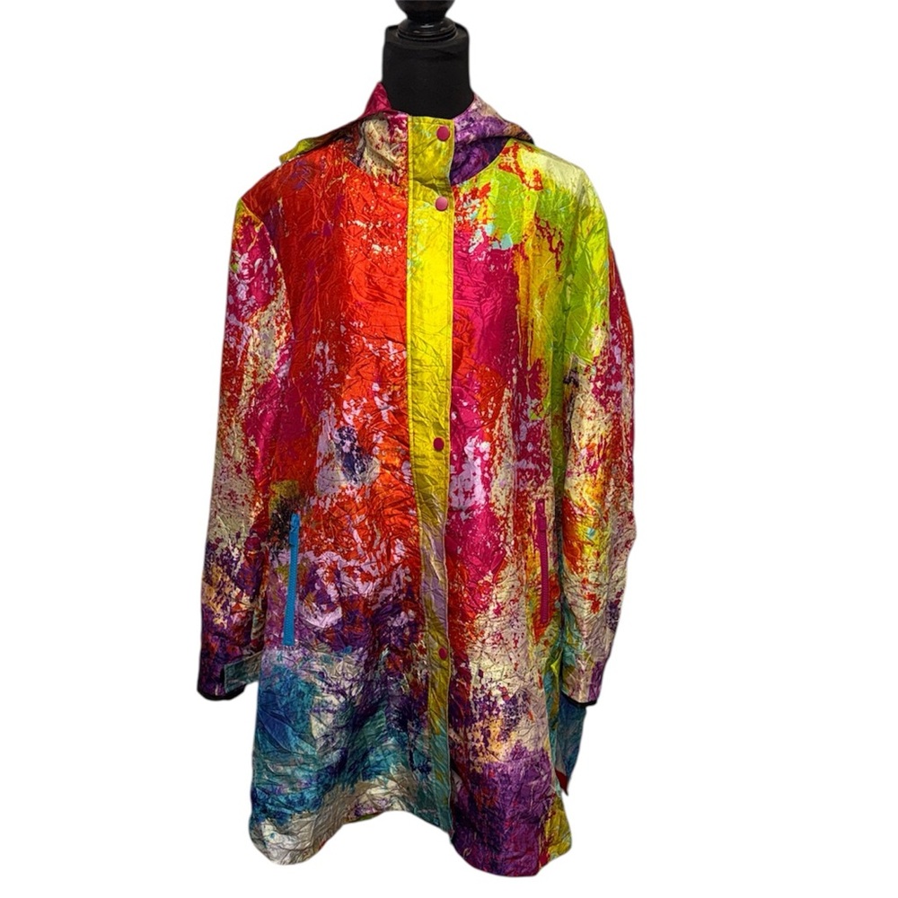 UBU Ibiza Abstract Hooded Windbreaker Jacket 1X Colorful Lightweight Rain Coat